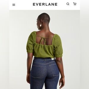 Everlane The Eyelet Puff Sleeve Top (moss green)